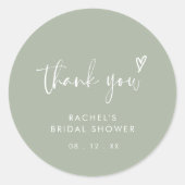 Modern Boho Sage Green Brautparty Vielen Dank Runder Aufkleber (Vorderseite)