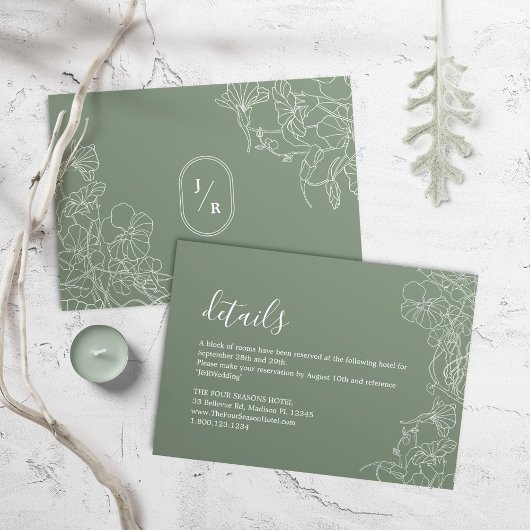 Modern Boho Sage Green Wedding Details Begleitkarte