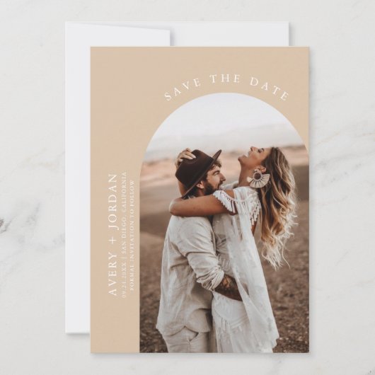 Modern Boho Save the Date | Foto Minimalistisch Ca Einladung (Vorderseite)