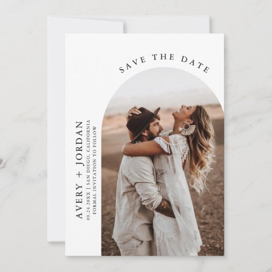 Modern Boho Save the Date | Foto Minimalistisch Ca Einladung (Vorderseite)