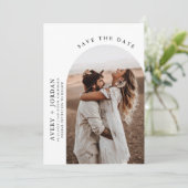 Modern Boho Save the Date | Foto Minimalistisch Ca Einladung (Stehend Vorderseite)