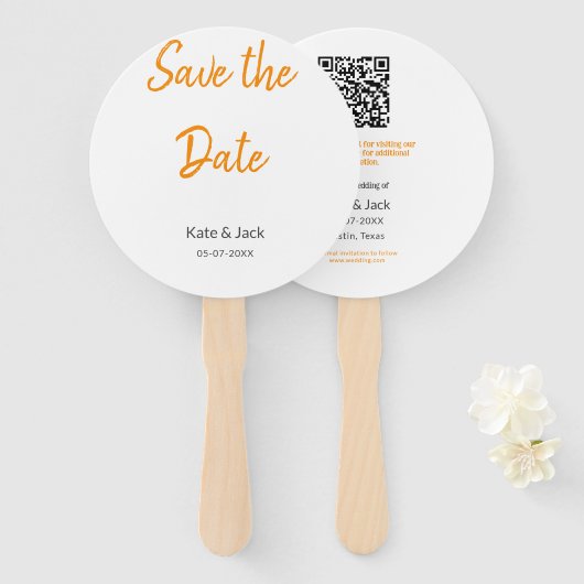 Modern boho Save the Date QR-Namensdatum orange hi Fächer (Vorne und Hinten)