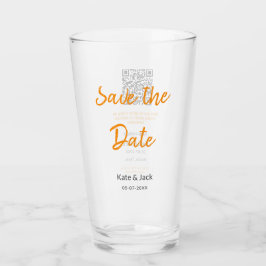 Modern boho Save the Date QR-Namensdatum orange hi Glas