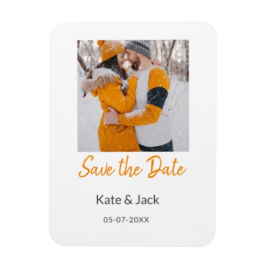 Modern boho Save the Date QR-Namensdatum orange hi Magnet (Vertikal)