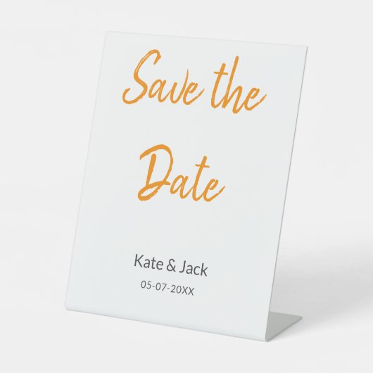 Modern boho Save the Date QR-Namensdatum orange hi Sockelschild (Vorderseite)