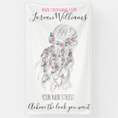 Modern Boho Schwarz-weiße Wavy Hair Style Flora Banner (Vertikal)