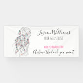 Modern Boho Schwarz-weiße Wavy Hair Style Flora Banner (Horizontal)