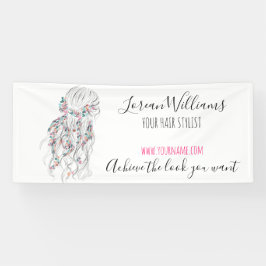 Modern Boho Schwarz-weiße Wavy Hair Style Flora Banner