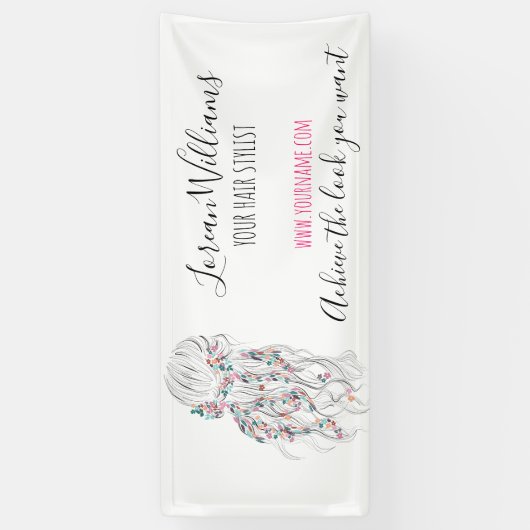 Modern Boho Schwarz-weiße Wavy Hair Style Flora Banner (Vertikal)