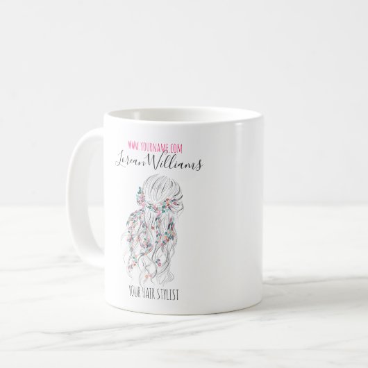 Modern Boho Schwarz-weiße Wavy Hair Style Flora Kaffeetasse (Vorderseite Links)