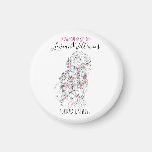 Modern Boho Schwarz-weiße Wavy Hair Style Flora Magnet (Vorne)