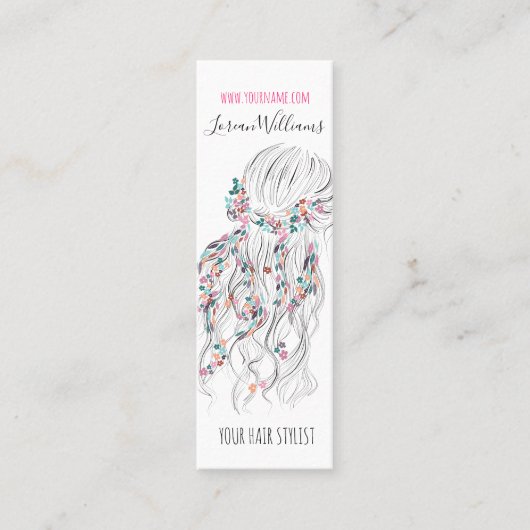 Modern Boho Schwarz-weiße Wavy Hair Style Flora Mini Visitenkarte (Vorderseite)