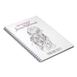 Modern Boho Schwarz-weiße Wavy Hair Style Flora Notizblock