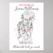 Modern Boho Schwarz-weiße Wavy Hair Style Flora Poster (Vorne)