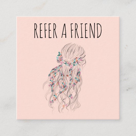 Modern Boho Schwarz-weiße Wavy Hair Style Flora Terminkarte (Vorderseite)