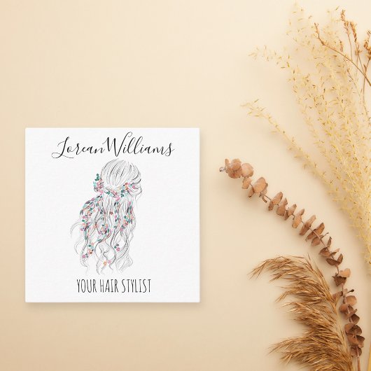 Modern Boho Schwarz-weiße Wavy Hair Style Flora Terminkarte