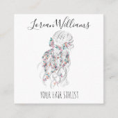 Modern Boho Schwarz-weiße Wavy Hair Style Flora Terminkarte (Vorderseite)