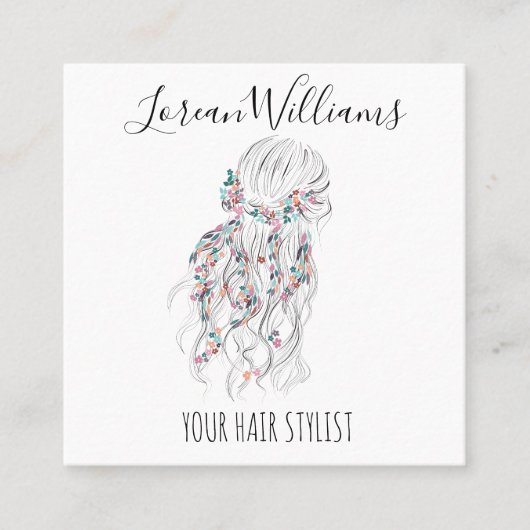 Modern Boho Schwarz-weiße Wavy Hair Style Flora Terminkarte (Vorderseite)