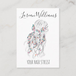 Modern Boho Schwarz-weiße Wavy Hair Style Flora Visitenkarte