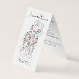 Modern Boho Schwarz-weiße Wavy Hair Style Flora Visitenkarten