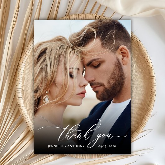 Modern Boho Script 2 Foto Wedding Danke Karte