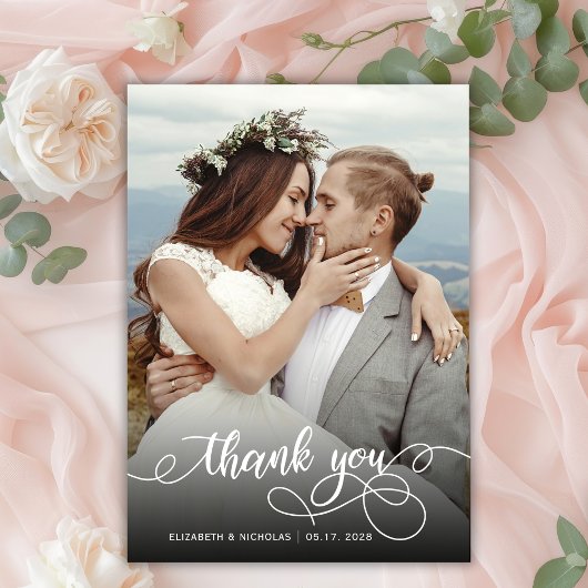 Modern Boho Script Foto Wedding Danke Card