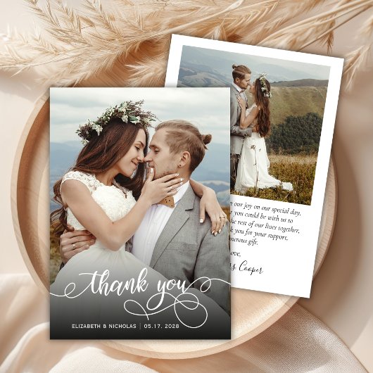 Modern Boho Script Foto Wedding Danke Card