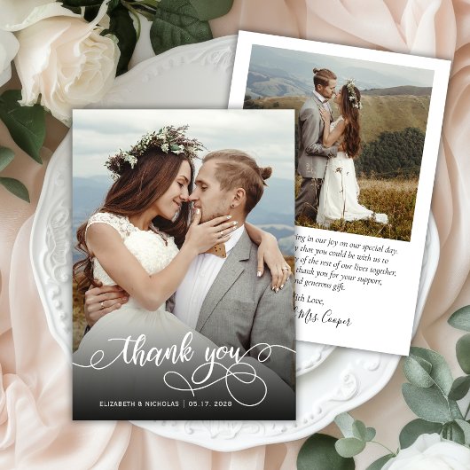 Modern Boho Script Foto Wedding Danke Card