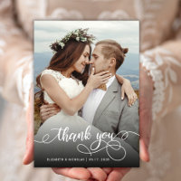 Modern Boho Script Foto Wedding Danke Card