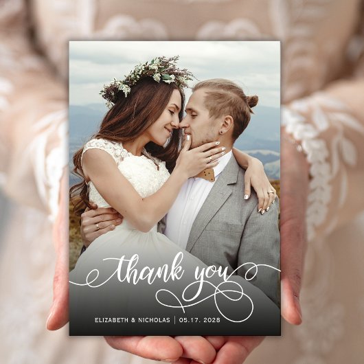 Modern Boho Script Foto Wedding Danke Card