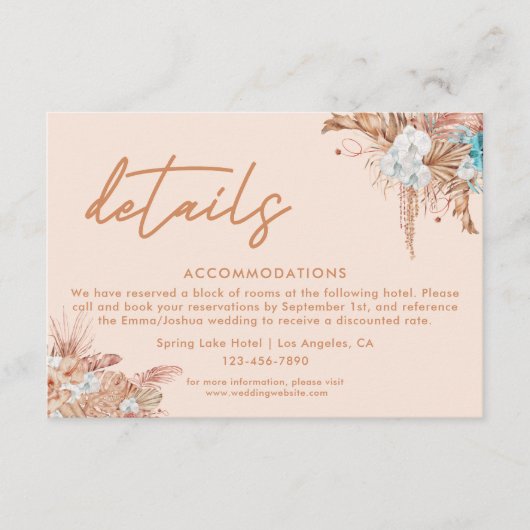 Modern Boho Script Hochzeitsdetails Begleitkarte (Vorderseite)