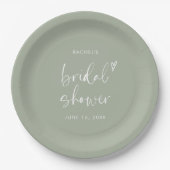 Modern Boho Script Sage Green Brautparty Pappteller (Vorderseite)