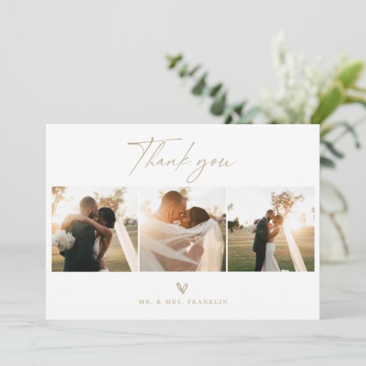 Modern Boho Script Wedding Foto Danke Karte (Stehend Vorderseite)