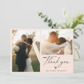 Modern Boho Script Wedding Foto Danke Karte (Stehend Vorderseite)