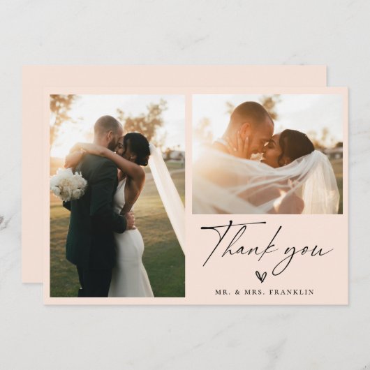 Modern Boho Script Wedding Foto Danke Karte (Vorne/Hinten)