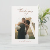 Modern Boho Script Wedding Foto Danke Karte (Stehend Vorderseite)