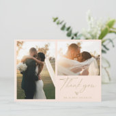 Modern Boho Script Wedding Foto Danke Karte (Stehend Vorderseite)