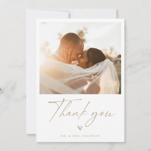 Modern Boho Script Wedding Foto Danke Karte (Vorderseite)