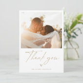 Modern Boho Script Wedding Foto Danke Karte (Stehend Vorderseite)