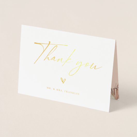 Modern Boho Script Wedding Foto Vielen Dank Folienkarte (Vorderseite)