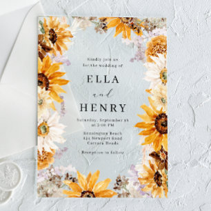 Modern Boho Sonnenblumen Rahmen Hochzeit Acryleinladungen