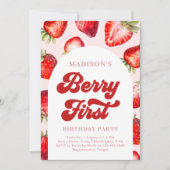 Modern Boho Strawberry Berry Erster Geburtstag Einladung (Vorderseite)