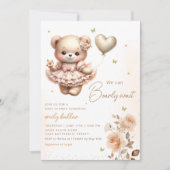 Modern Boho Teddy Bear Balloon Girl Baby Shower Einladung (Vorderseite)