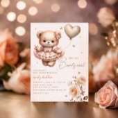 Modern Boho Teddy Bear Balloon Girl Baby Shower Einladung
