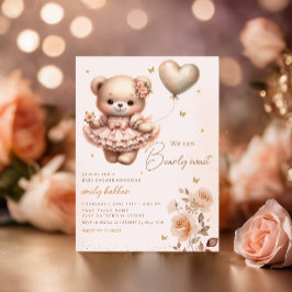 Modern Boho Teddy Bear Balloon Girl Baby Shower Einladung