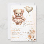 Modern Boho Teddy Bear Balloon Girl Baby Shower Einladung (Vorderseite)