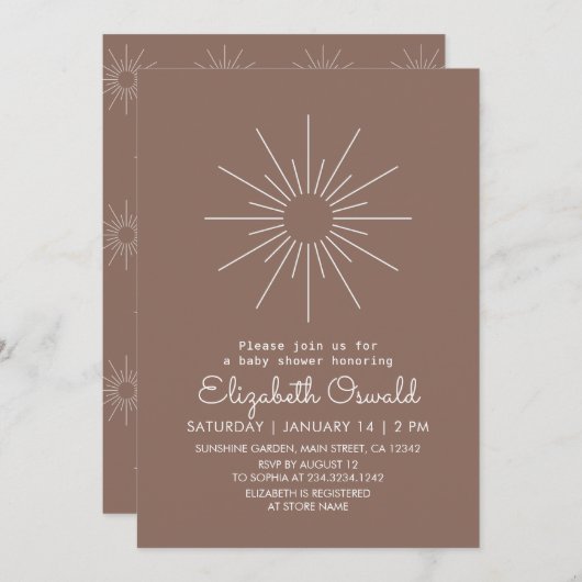 Modern Boho Terra Cotta Sunshine Baby Dusche Einladung (Vorne/Hinten)