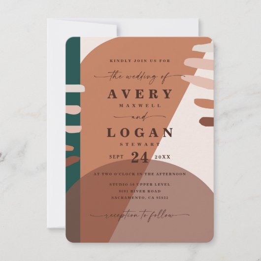 Modern Boho Terracotta Abstrakte Formen Hochzeit Einladung (Vorderseite)