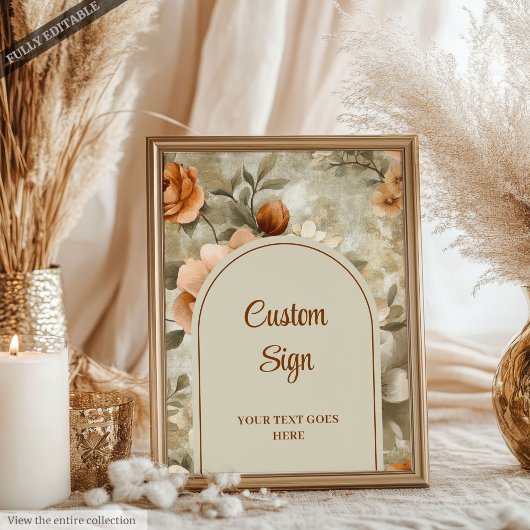 Modern Boho Terracotta Beige Olive Floral Custom  Poster