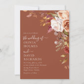 Modern Boho Terracotta Burnt Orange Floral Wedding Einladung (Vorderseite)